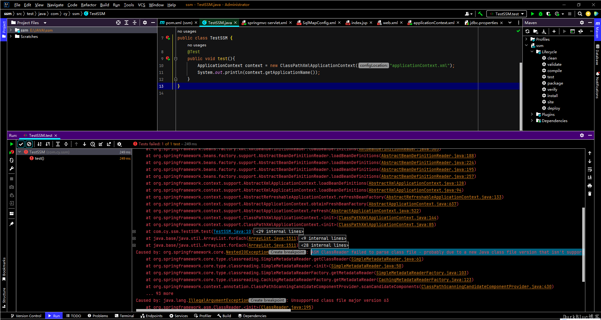 SSM框架报错 ASM ClassReader failed to parse class file - probably due to a new Java class file version 